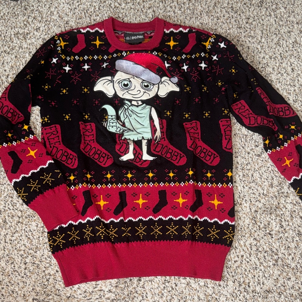 Warner Bros. Harry Potter Black and Red Dobby Crewneck Sweater EUC